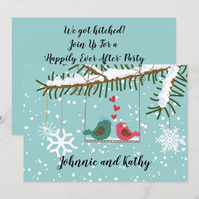 Faire-part de réception d'hiver pour oiseaux amour (Devant / Derrière)