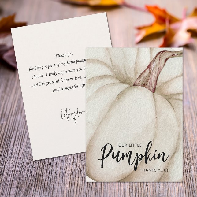 Faire-part de remerciement bébé thème Citrouille B (White pumpkin baby shower flat thank you cards feature your message on the back.)