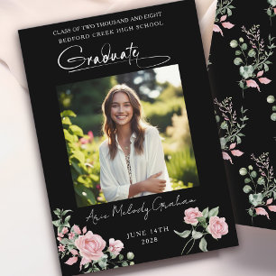 Faire-part de remise de diplôme avec photo et rose