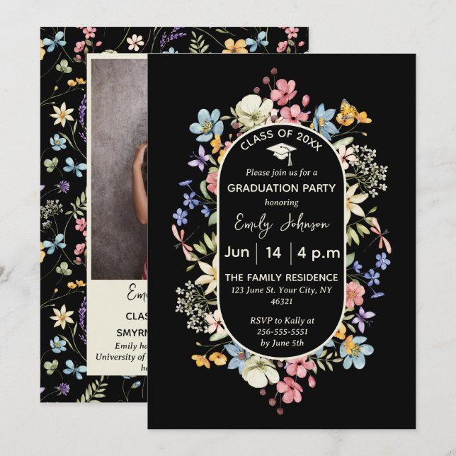 Faire-part de remise de diplôme avec photo Fleur n (Devant / Derrière)