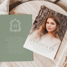 Faire-part de remise de diplôme avec photo vert sa