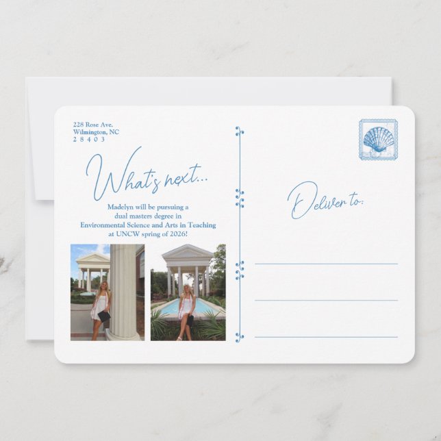 Faire-part de remise de diplôme de style côtier av (Dos)