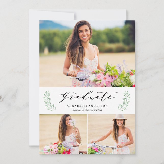 Faire-part de remise de diplôme multi-photo Leafy  (Devant)