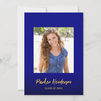 Faire-part de remise de diplôme Navy Blue Gold 2 P