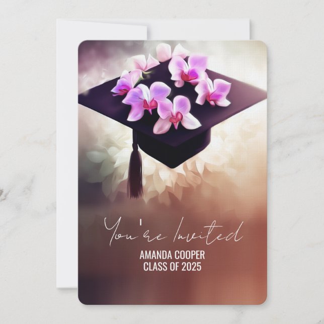 Faire-part de remise de diplôme orchidées uniques  (Devant)