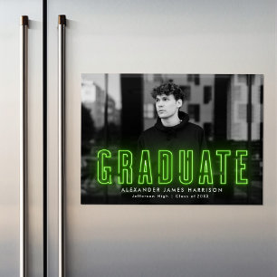 Faire-part de remise de diplôme photo néon vert ci