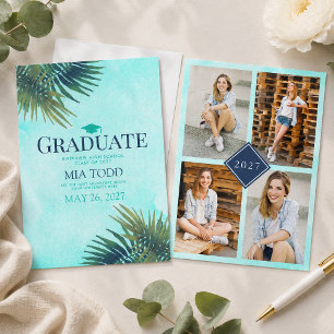 Faire-part de remise de diplômes chic avec feuille
