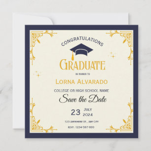 Faire-part de remise des diplômes vintage en or bl