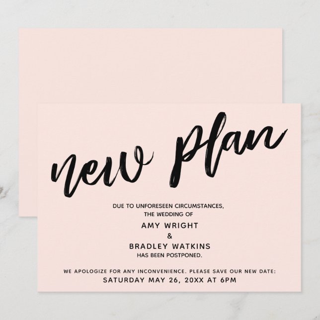Faire-part de report de mariage nouvelle date cart (Devant / Derrière)
