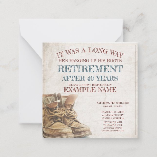 Faire-part de retraite avec de vieilles bottes (Devant)