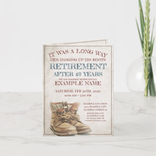 Faire-part de retraite avec de vieilles bottes (Devant)