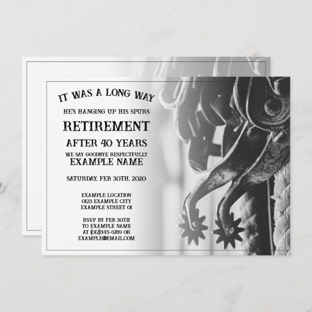 Faire-part de retraite avec vieilles éperons (Devant / Derrière)