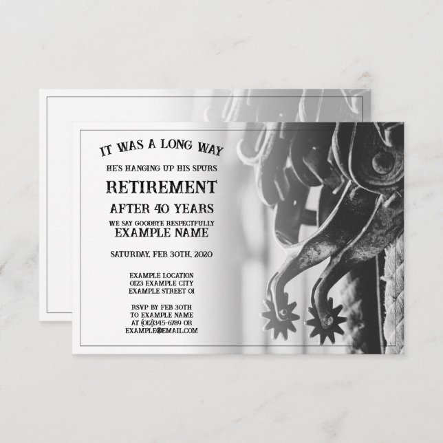 Faire-part de retraite avec vieilles éperons (Devant / Derrière)