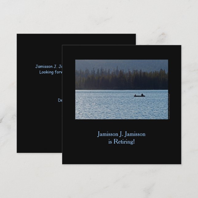 Faire-part de retraite, pêcheur et son sur le lac (Devant / Derrière)