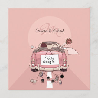 Faire-part de voiture de départ rose pour mariés m