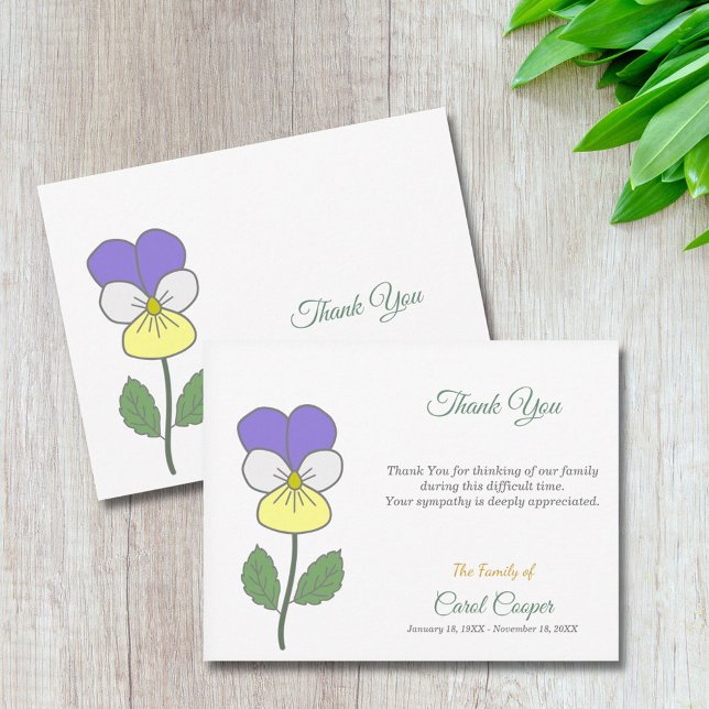 Faire-part décès Pensée sauvage Pastel (Pastel Wild Pansy Funeral Thank You Note Card)