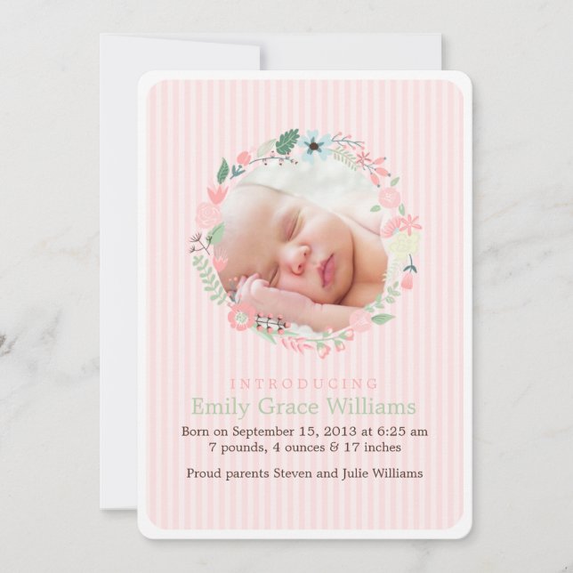 Faire-part Délicat Floral Wreath Baby Birth Annonces (Devant)