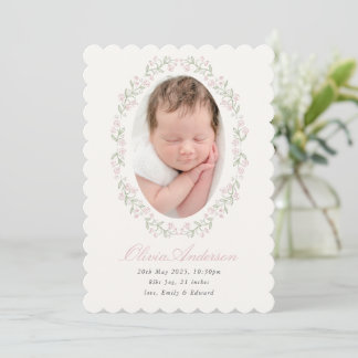 Faire-part Delicate Floral Frame Girl Birth Announcement