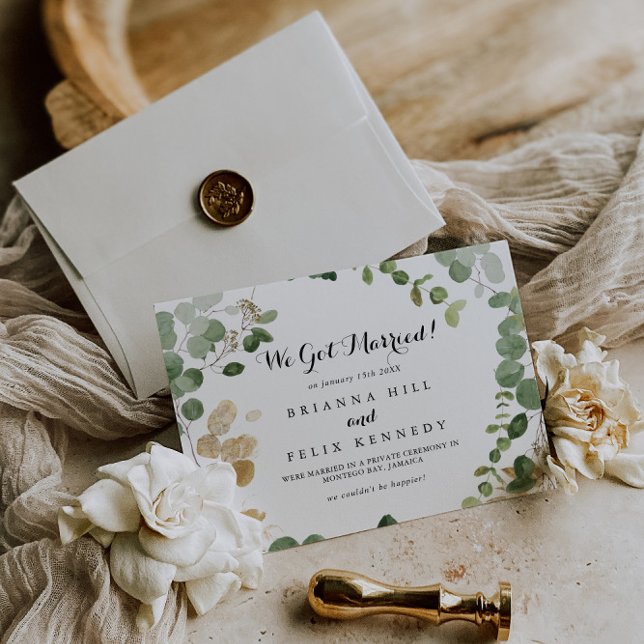 Faire-part d'Elopement de Foliage Vert Or Tropical (Créateur téléchargé)