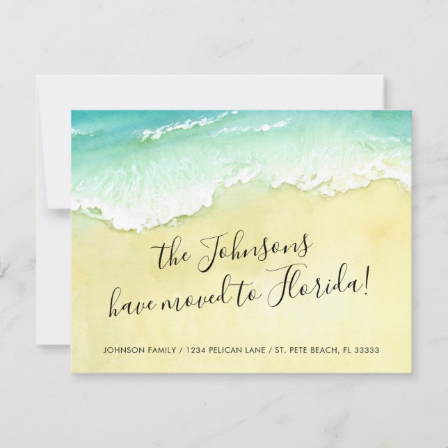 Faire-part Déménagé en Floride Sandy Beach Ocean Waves (Devant)