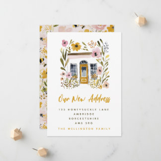 Faire-part Déménagement de maison Florale Jaune Moutarde & Ro