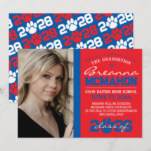 Faire-part d'Empreinte de patte rouge et bleu