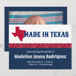 Faire-part Dénim bleu et Bandana rouge Imprimer Texas Baby