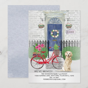 Faire-part Déplacer Golden Retriever Chien Bicycle Porte Bleu