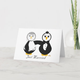 Faire-part Des pingouins qui se marient juste mariés