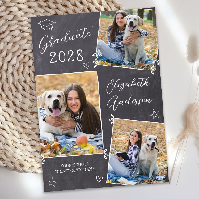 Faire-part Dessin à la craie 3 Photo Unique Diplômé (Créateur téléchargé)