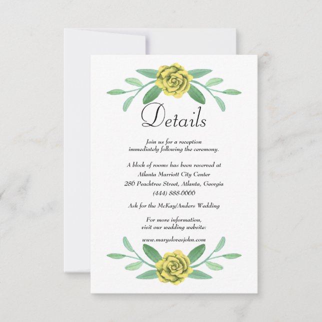 Faire-part Détails de mariage de verdure florale jaune (Devant)