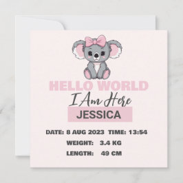 Faire-part Détails du bébé né Pink Koala