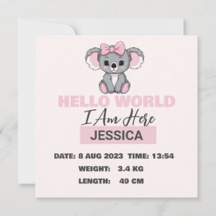 Faire-part Détails du bébé né Pink Koala