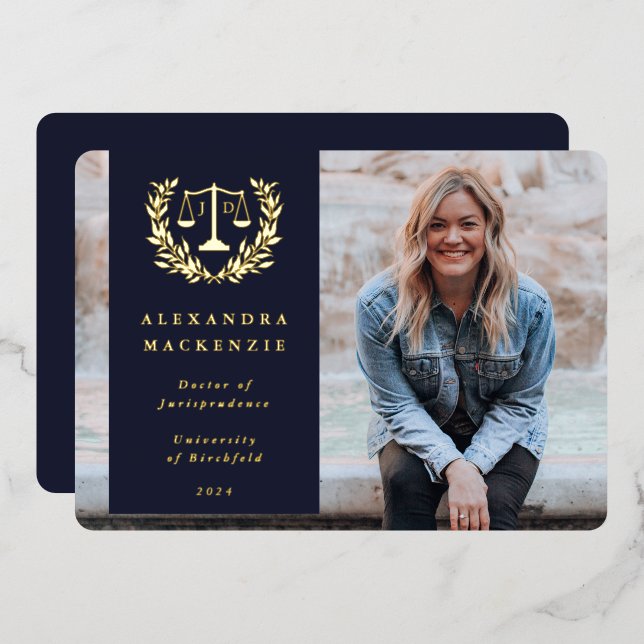 Faire-part d'études de droit JD de la Marine/Foil (Recto/Verso)