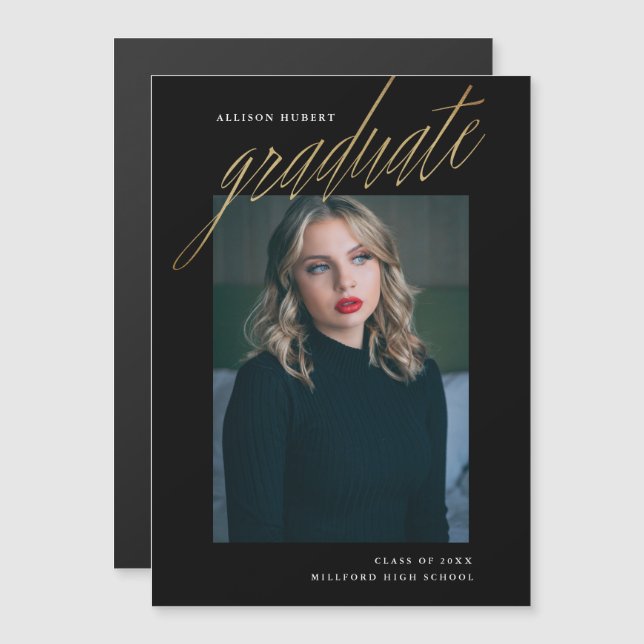 Faire-part d'études supérieures de script moderne (Devant / Derrière)