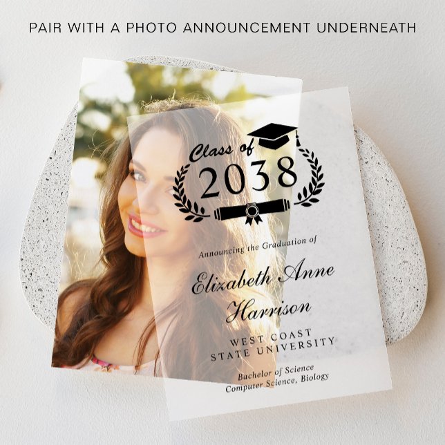 Faire-part d'études supérieures Vellum Overlay (Elevate your graduation announcements with our timeless vellum overlays)
