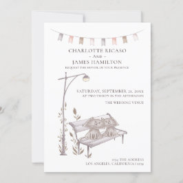 Faire-part Deux chats sur un banc animal Mariage à thème