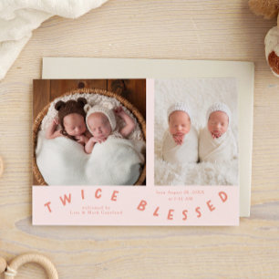 Faire-part Deux fois la typographie bienheureuse Peach Birth