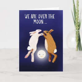 Faire-part deux lapins au-dessus de la lune.nouveau bébé fair