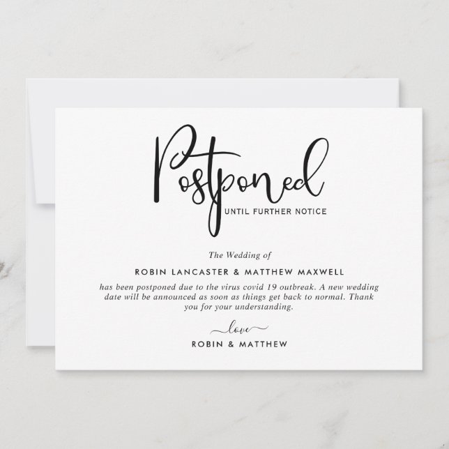 Faire-part d'événements reportés, carte moderne (Devant)