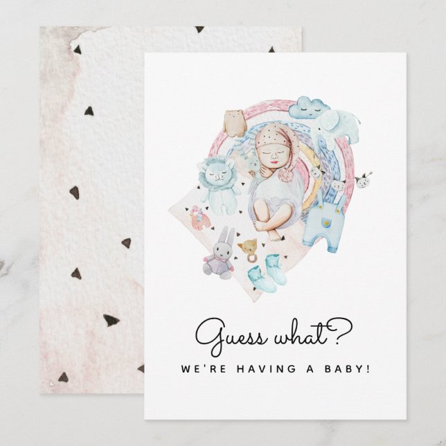 Faire-part Devinez ce que la grossesse révèle avoir un bébé (Devant / Derrière)