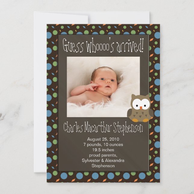 Faire-part Devinez qui est arrivé Bébé garçon Annonce de nais (Devant)