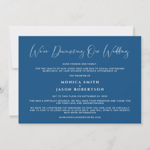 Faire-part Diminuer Notre Mariage Élégante Calligraphie Bleu