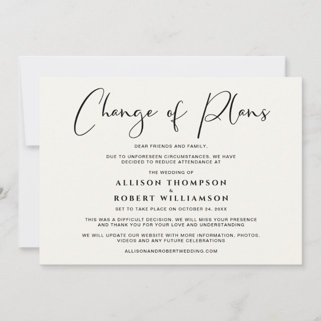 Faire-part Diminution du Mariage Changement de plan Elegant C (Devant)