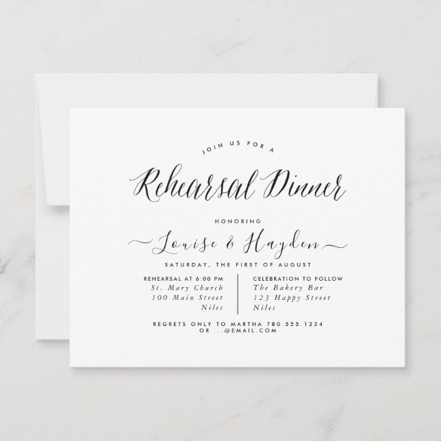 Faire-part Dîner De Répétition Élégant, Script De Brosse manu (Devant)