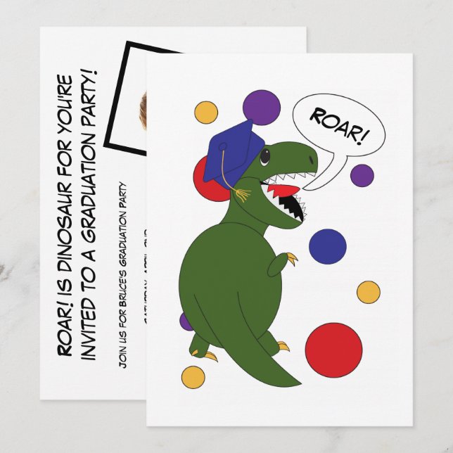 Faire-part Dinosaur Graduation Funny Personnaliser la photo (Devant / Derrière)