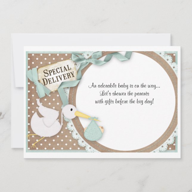 Faire-part d'invitation de Baby shower de cigogne (Devant)
