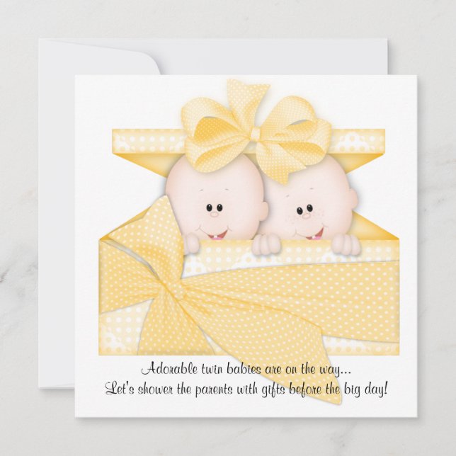 Faire-part d'invitation de Baby shower Jaune TWINS (Devant)