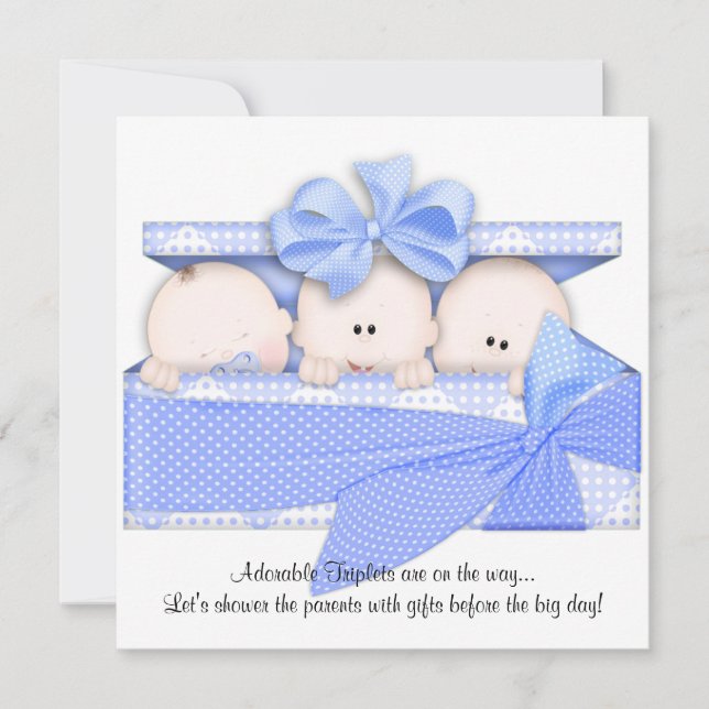 Faire-part d'invitation de Baby shower triplet ble (Devant)