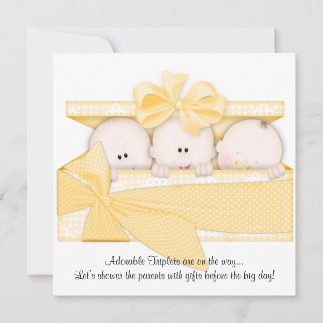 Faire-part d'invitation de Baby shower triplet jau (Devant)
